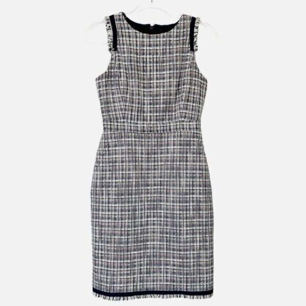 J.Crew Women's Red White Blue Tweed Sheath Dress Size 12 Sleeveless Casual